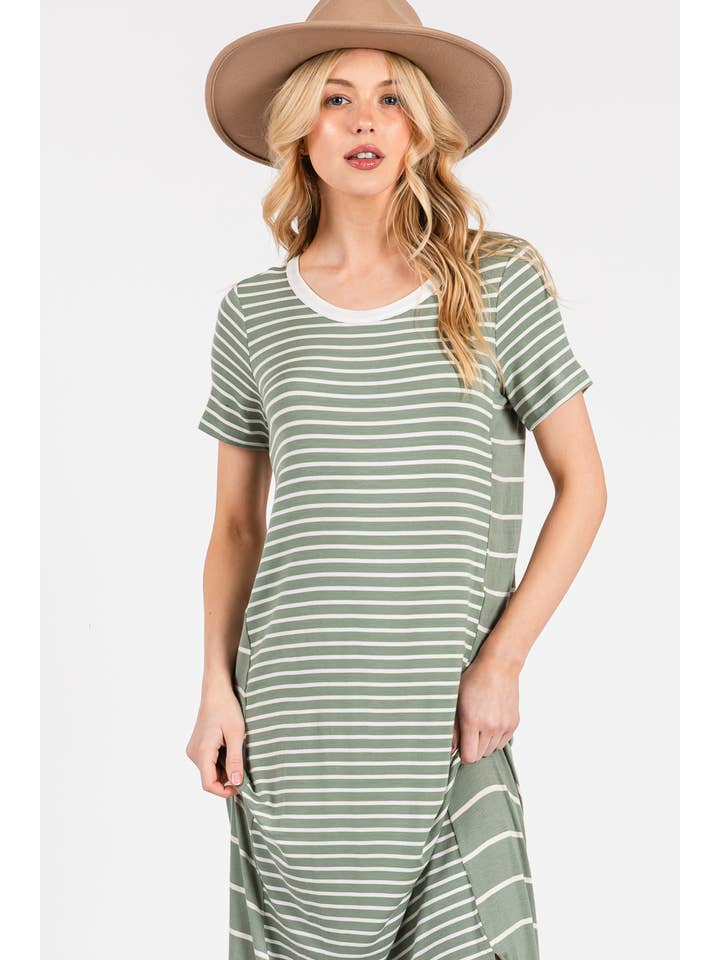 Ces Femme USA - Wholesale Dress - Women's - DY51204STA/Striped Casual Maxi T-Shirt Dress