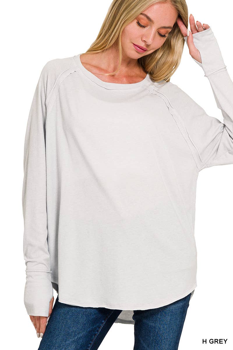 42POPS - Vendita all'ingrosso Maglietta - Donna - Top in cotone con maniche raglan e foro per il pollice SI-246075