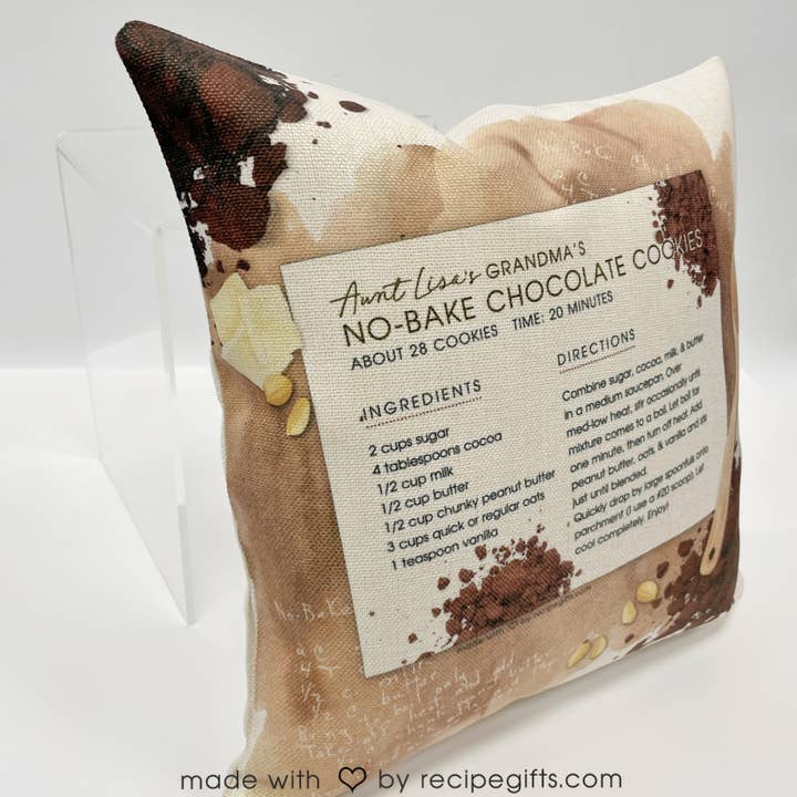Aunt Lisa's Recipe Gifts - Vendita all'ingrosso Cuscini decorativi - Cuscino per biscotti al cioccolato No-Bake di zia Lisa con inserto