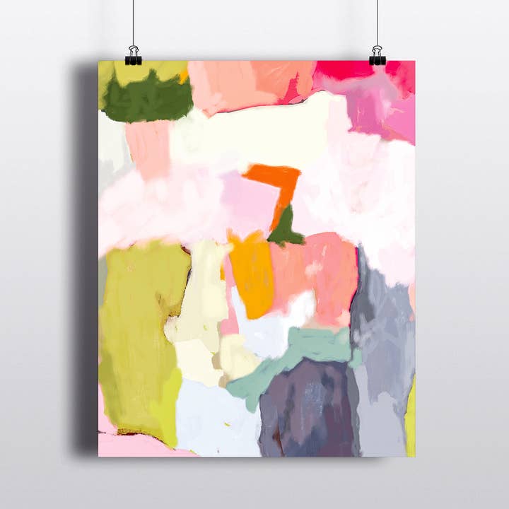 Art Print ABSTRACT CHARTREUSE AND BLUSH for wholesale by pixelimpress
