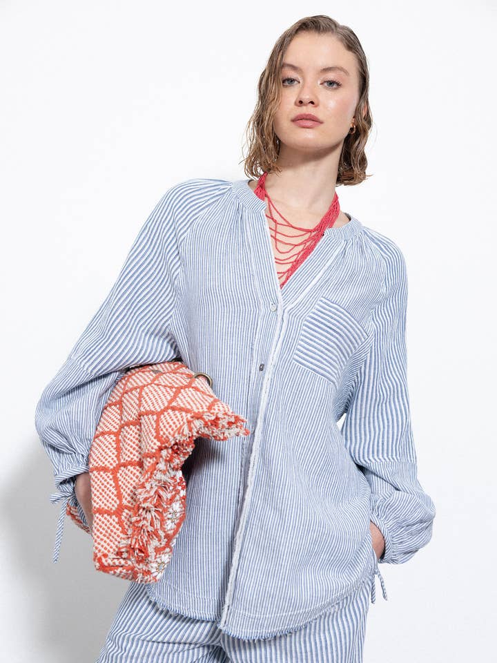 Stribet bluse (416734-273) for engroshandel hos Lanidor