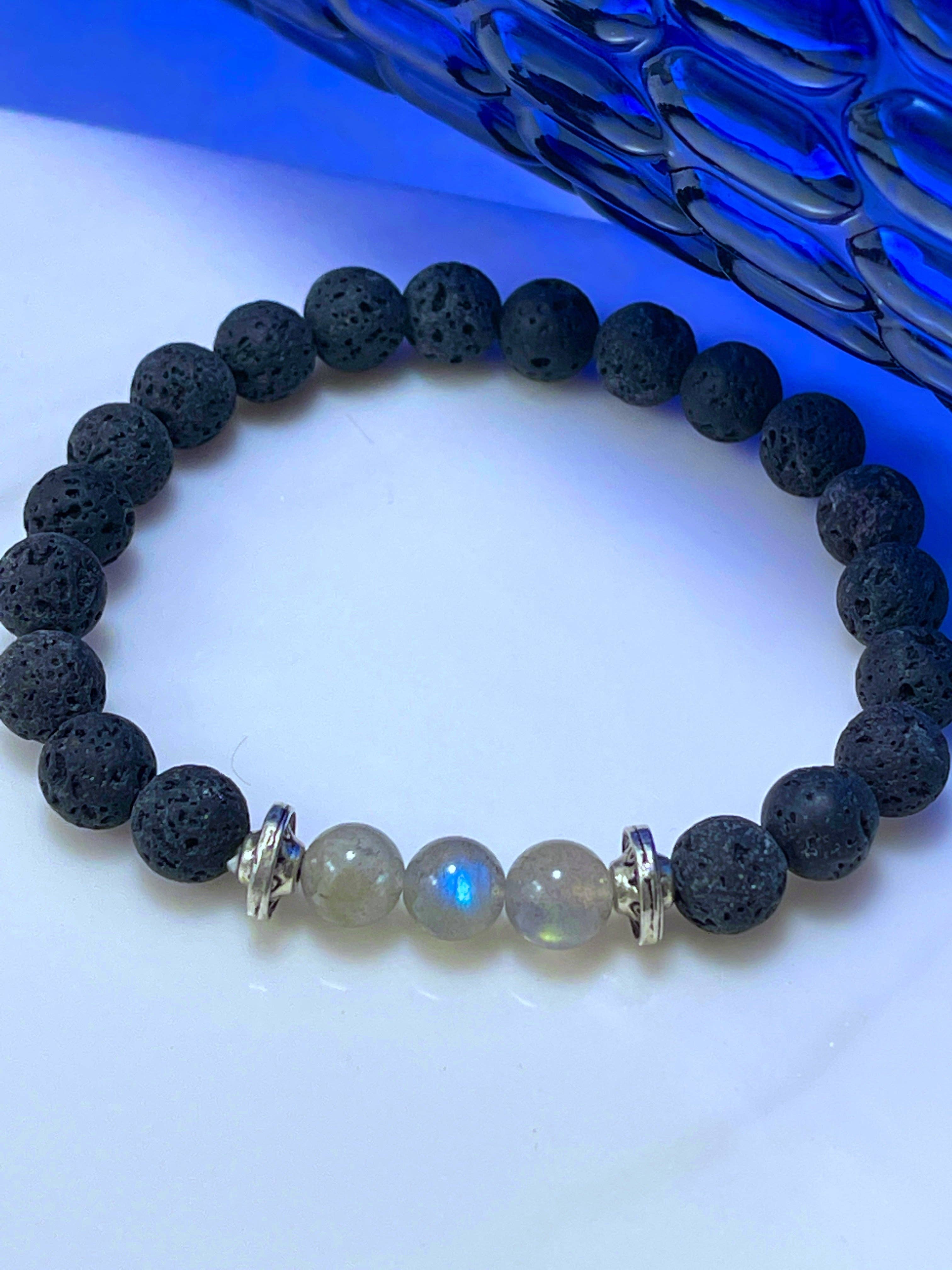 Peace Love Bling - Wholesale Beaded Bracelet - Rainbow Moonstone Lava Stone Bracelet can be used for calming, awakening the inner goddess, aromatherapy1
