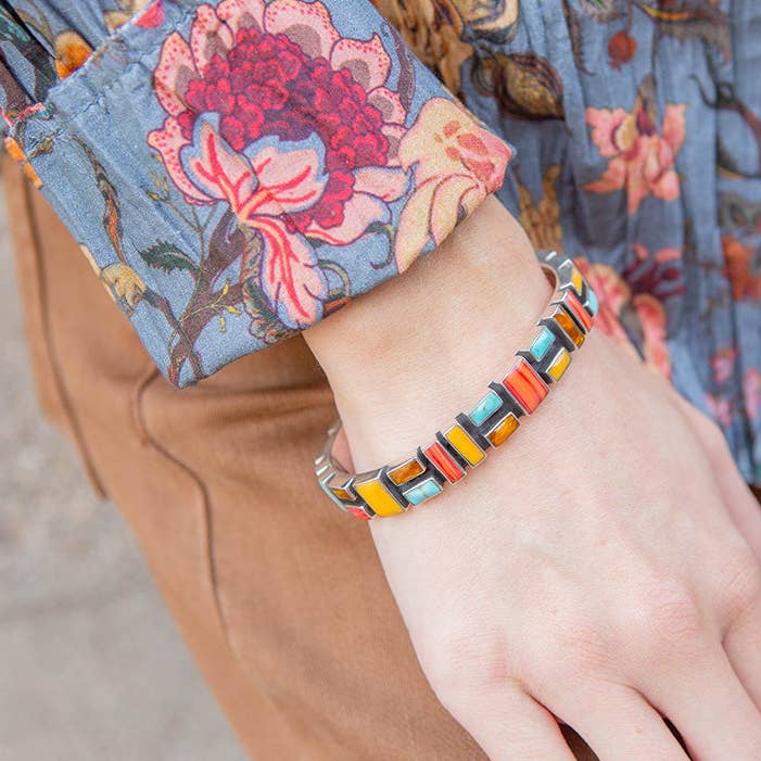 Slim Tejano Mosaic Cuff for wholesale by Corazón Sterling