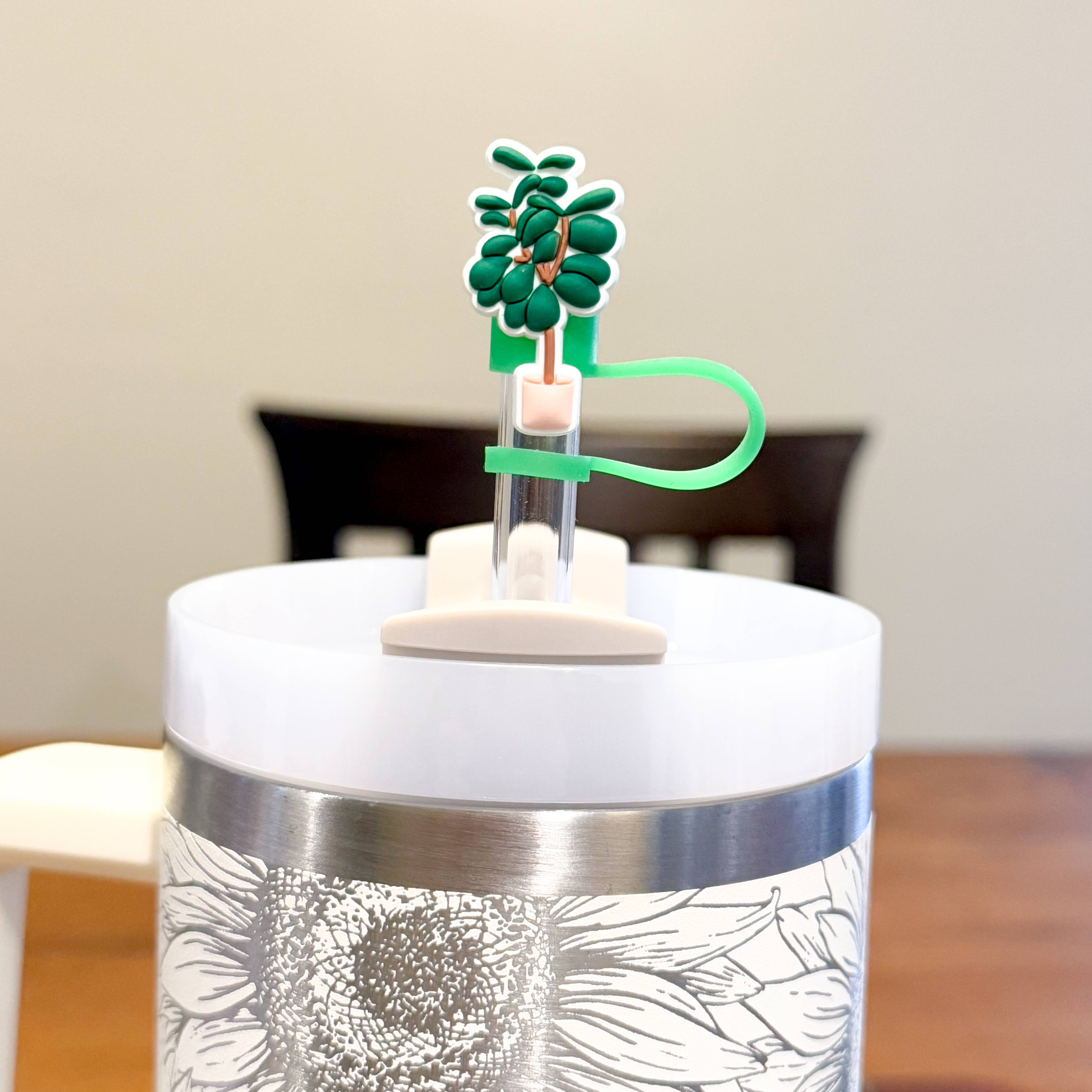 Vroom Blooms - Wholesale Drinking Straw - Straw Topper 3 pack - Leafy Potted Plants3