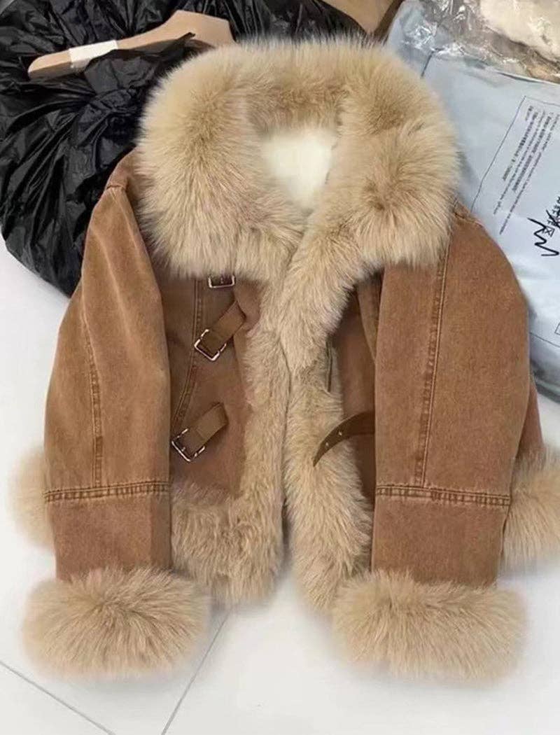 safistyle - Wholesale Denim Jacket - Women's - Fur Collar Denim Jacket0