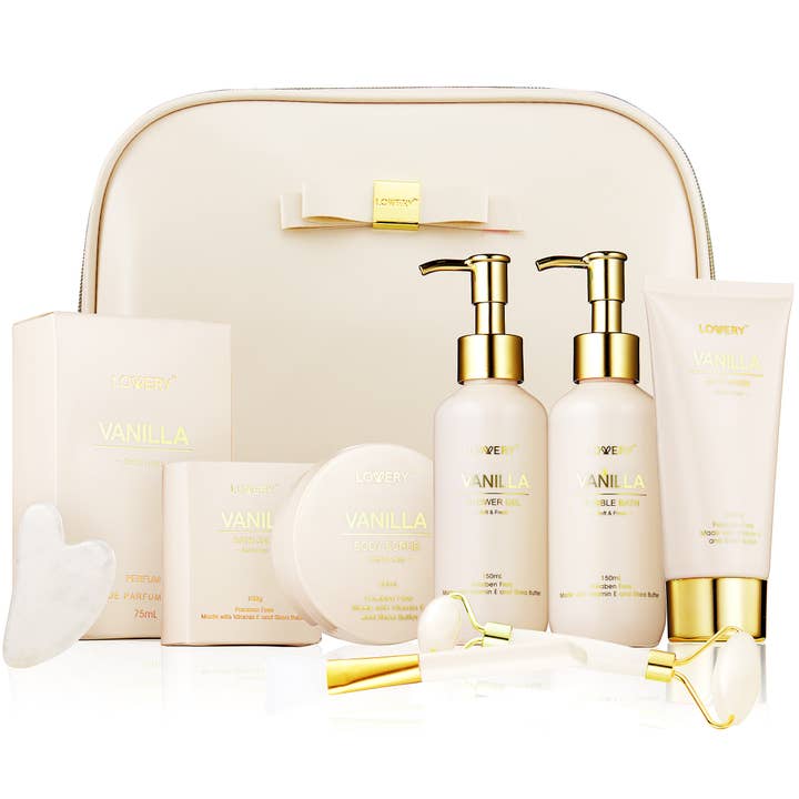 Lovery - Wholesale Bath & Body Set - Luxury Spa Kit Premium Vanilla Bath and Body in Leather Bag