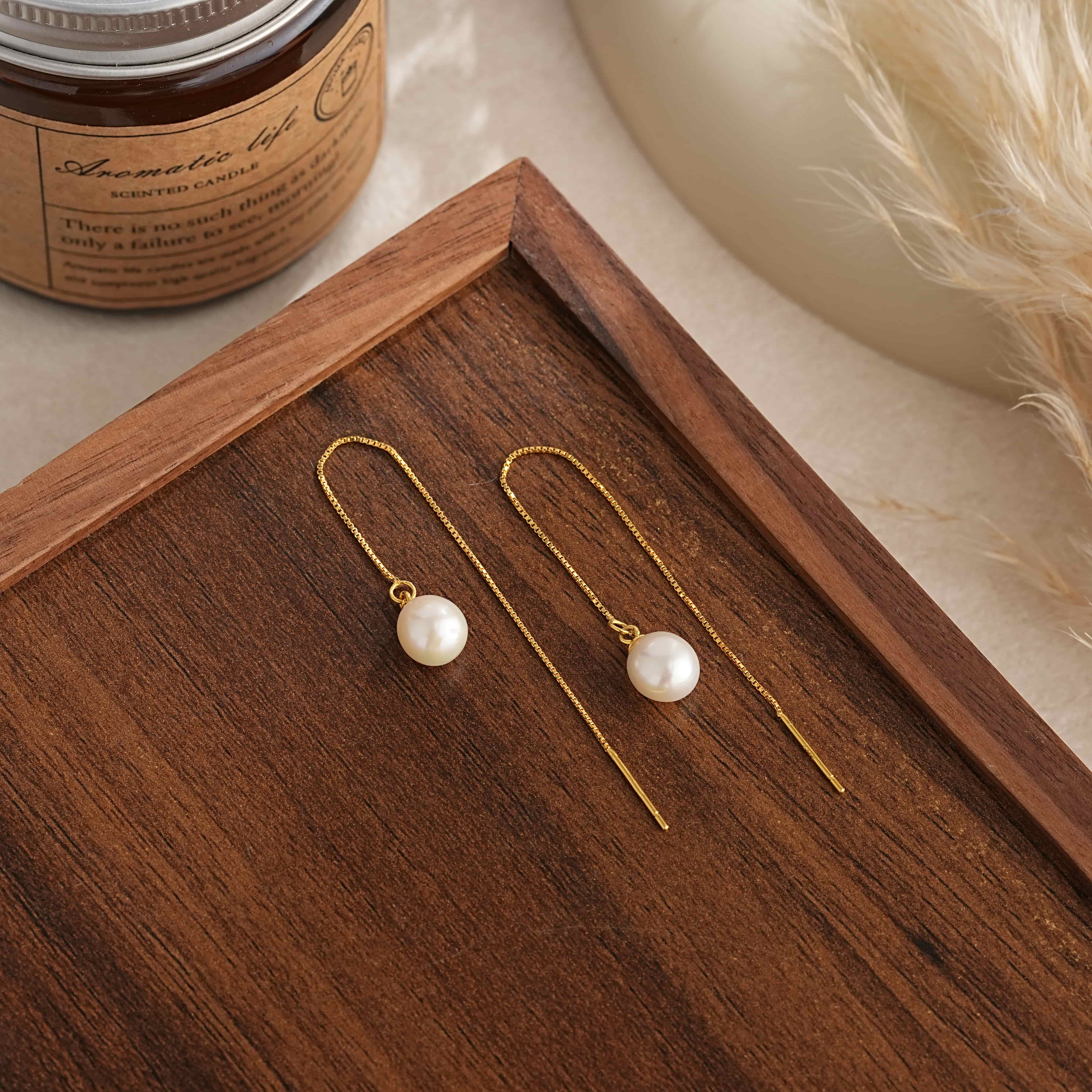 Drrtymagic - Wholesale Dangle Earrings - Freshwater Pearl Threader Earrings Gold Chain Earring9