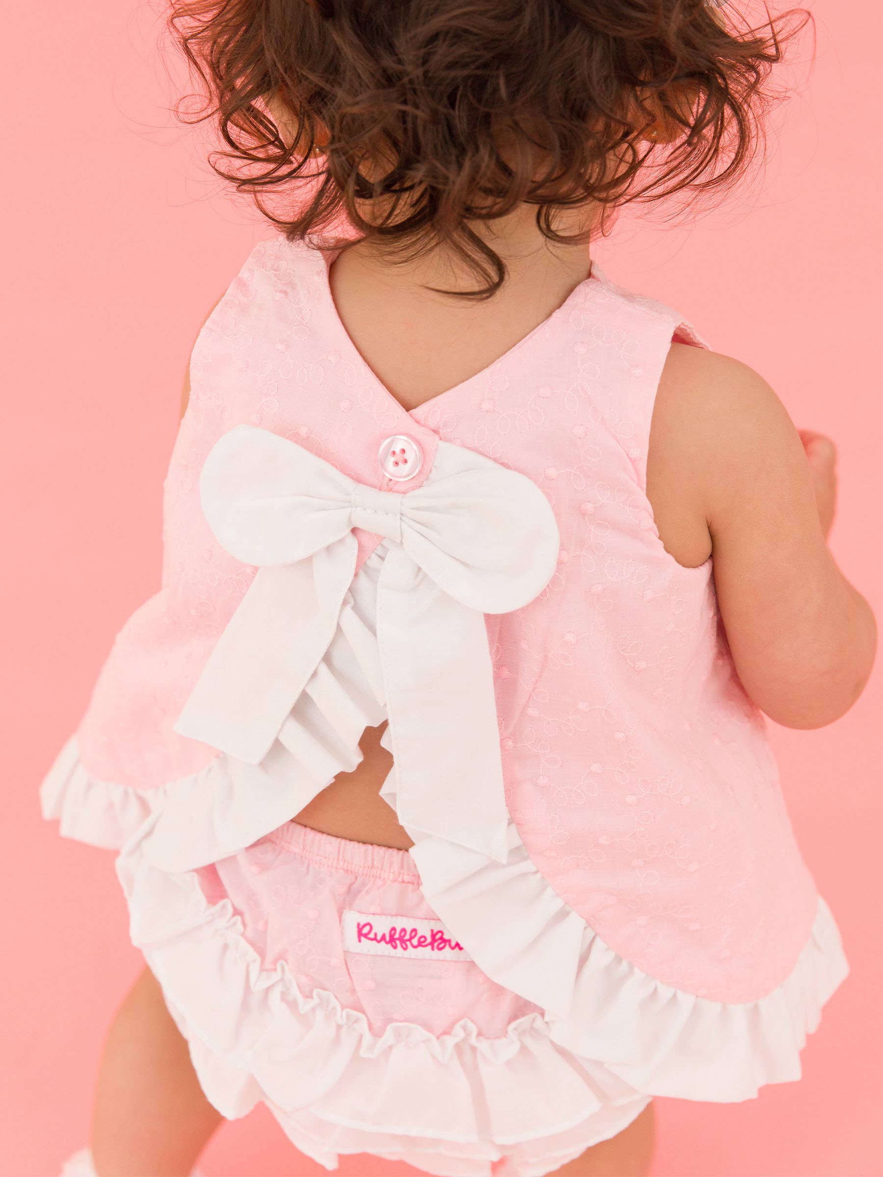 Baby Girls Pink & White Swiss Dot Swing Top & Bloomer Set for wholesale on Faire6