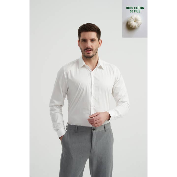 Compact katoenen overhemd - Offwhite voor wholesale door Yves Enzo