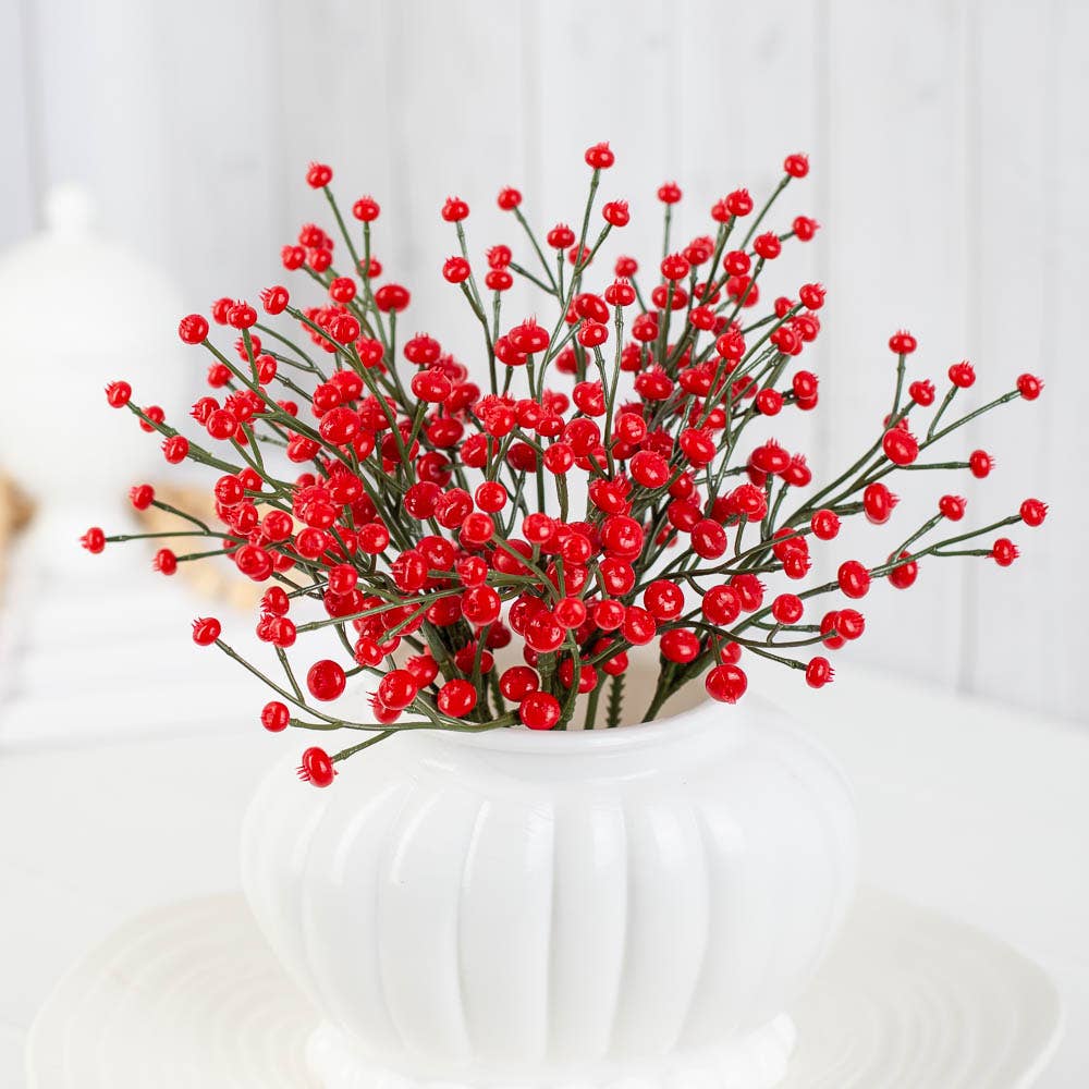 Factory Direct Craft - Venta al por mayor Decoración navideña - Paquete de 10 mini ramitas de bayas silvestres rojas de 9" resistentes a la intemperie4