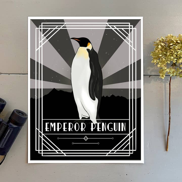 Art Deco Penguin Print for wholesale by Deerhawk Art Studio