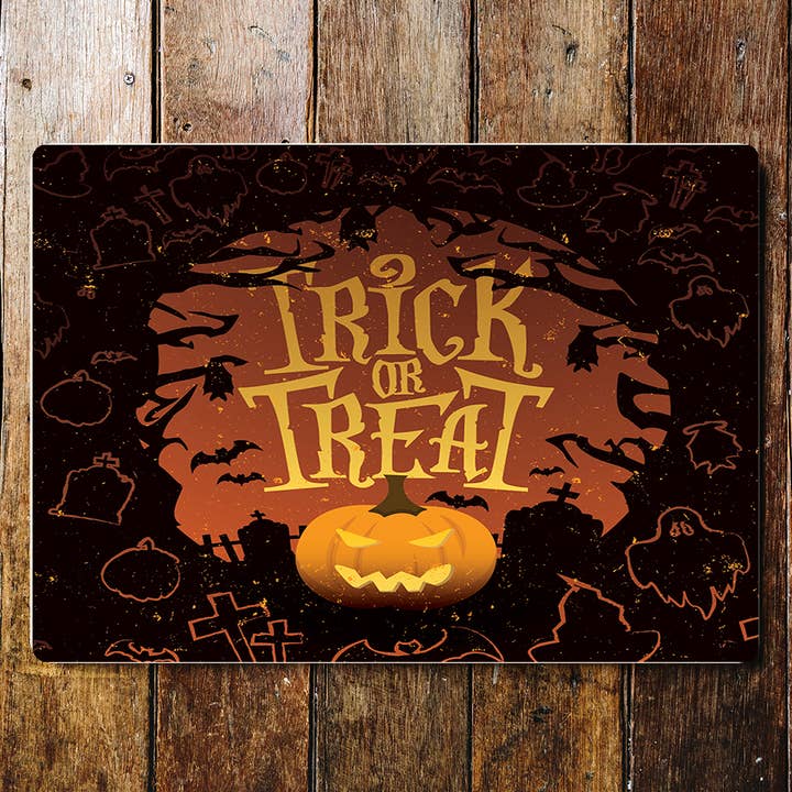 Truque ou Tratar Placa Sinal de Abóbora Fantasma de Abóbora do Halloween por atacado de The British Metal Signs Company