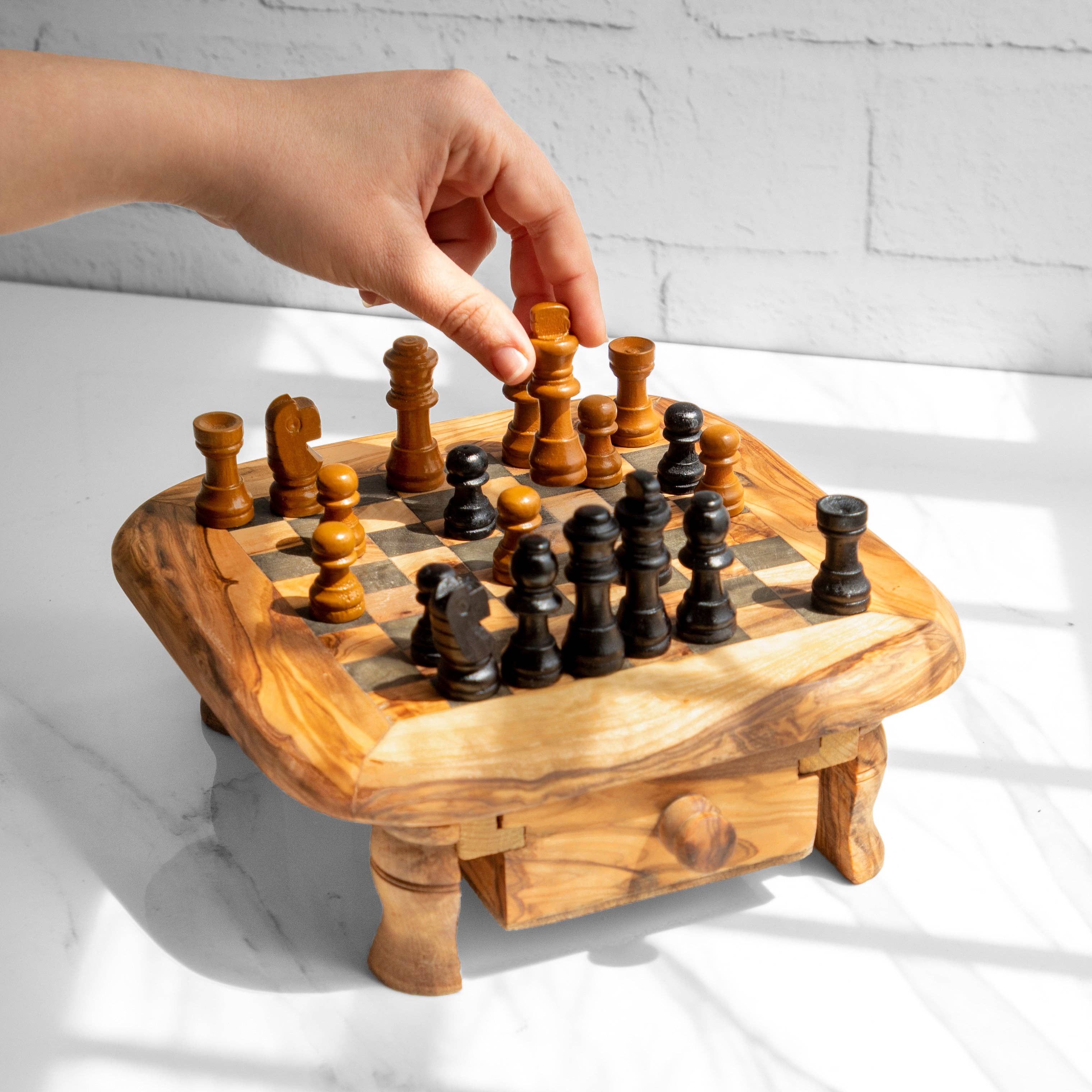 Krafts GmbH Olive Wood - Wholesale Board Game - Handmade Olive Wood Chessboard with Storage Drawers - Rustic0