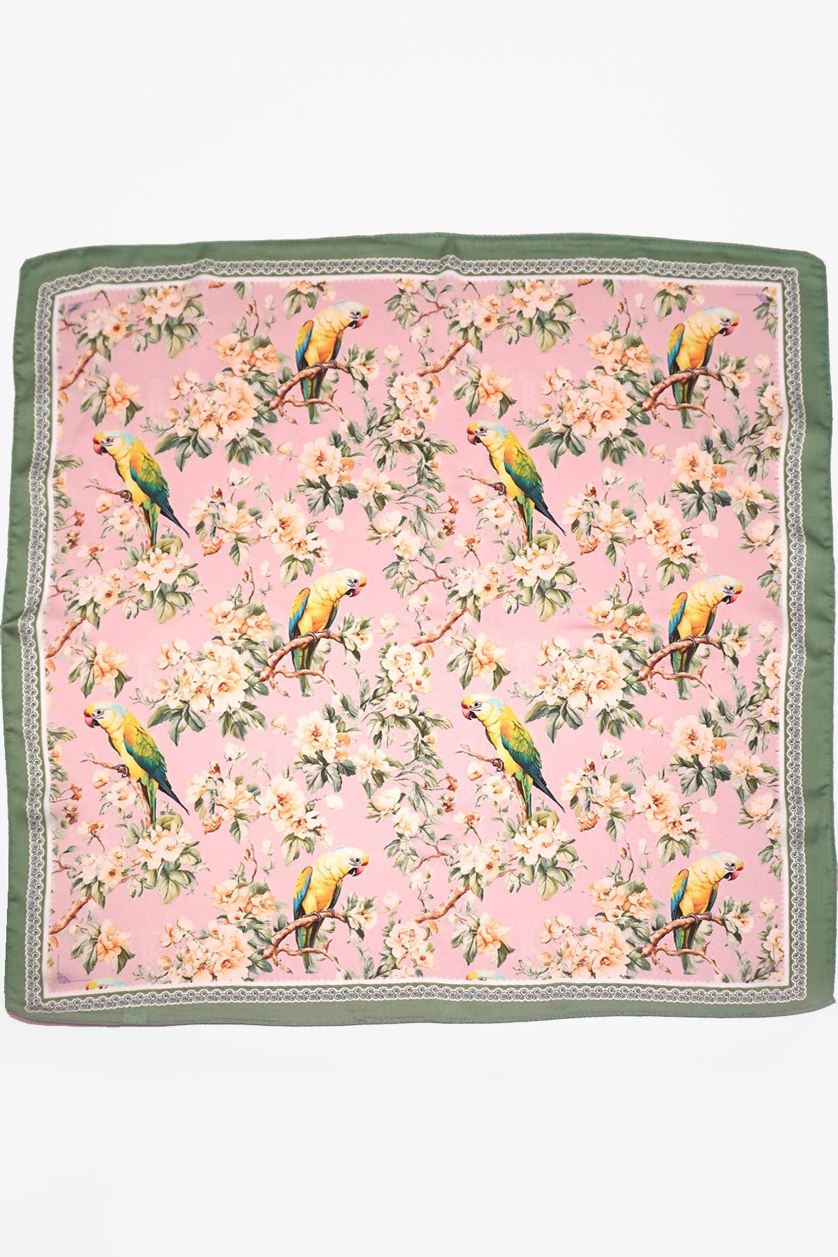 Pink FLORAL BIRD PRINT SILKY FEEL BANDANA SCARF | 40SC641 for wholesale on Faire2
