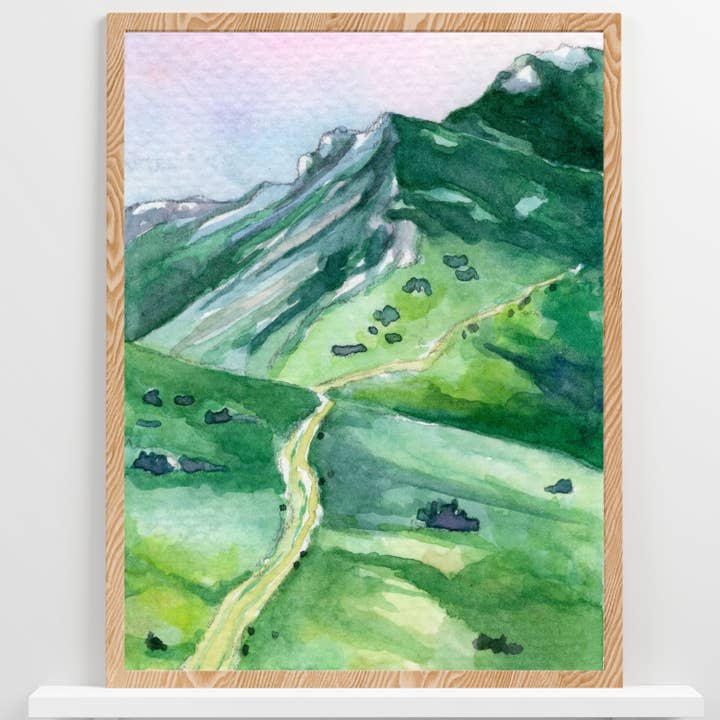 Sanfte grüne Hügellandschaft | Aquarelldruck für den Großhandel von Wild Life Design Co.