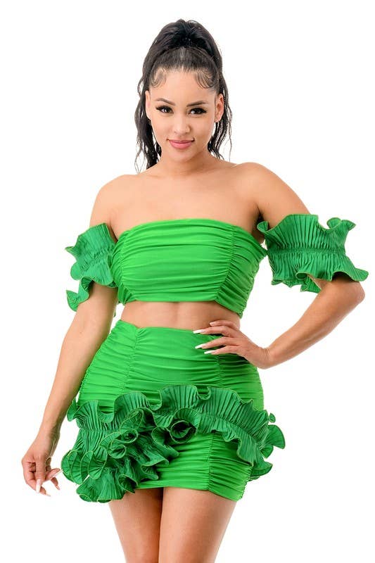 Namatt Design - Vente Ensemble haut et jupe - Femme - Haut court froncé avec manches détachées et jupe6