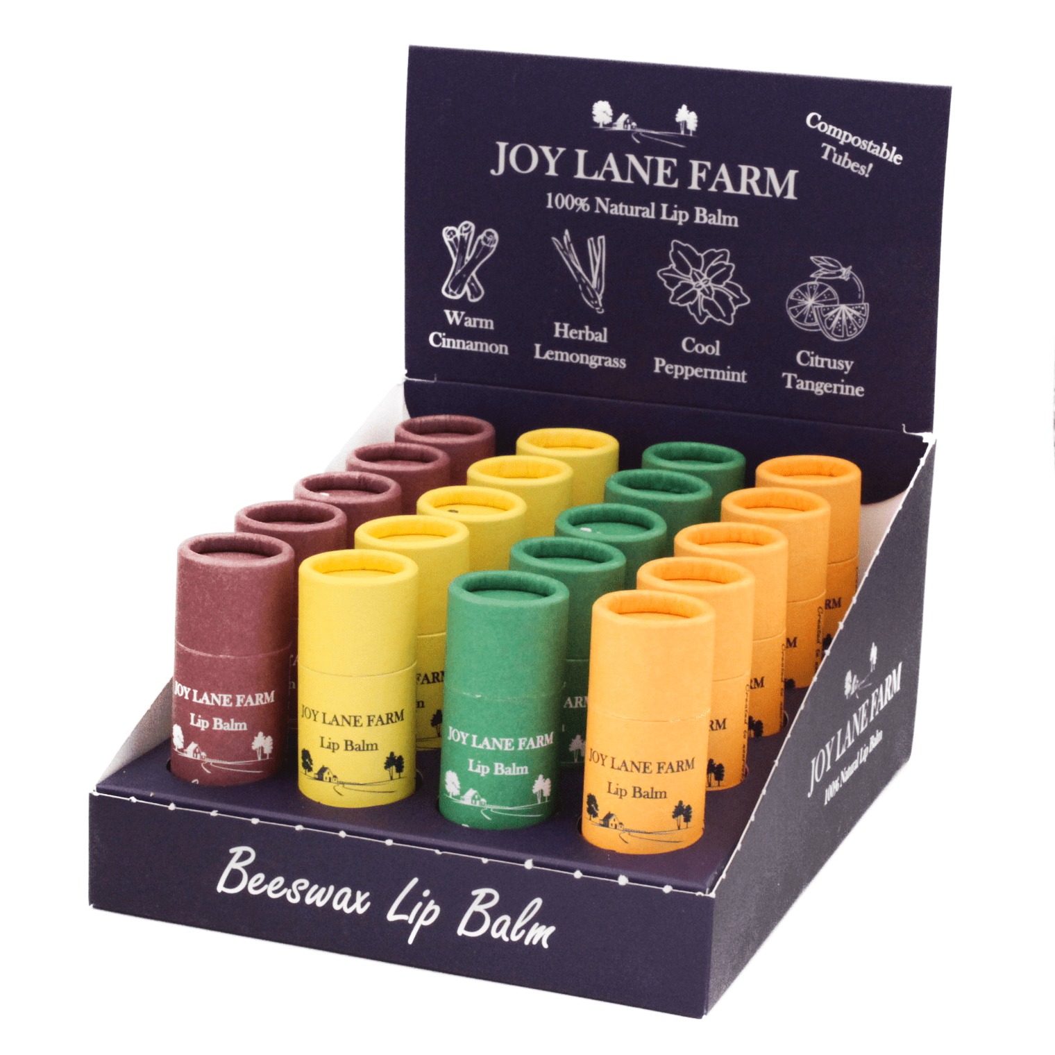 Joy Lane Farm – wholesale Lip Balm – Compostable Beeswax Lip Balm POS Display0