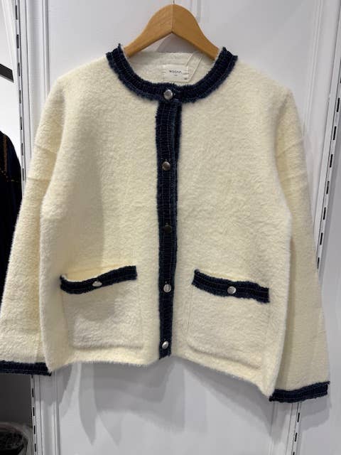 MOOYA - Wholesale Cardigan - Women's - Textured trim knit cardigan - XY0023