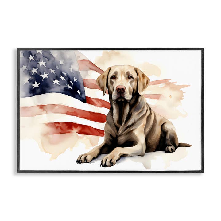 Patriotic Dog with Flag - Framed Wall Art for wholesale by Stupell Industries
