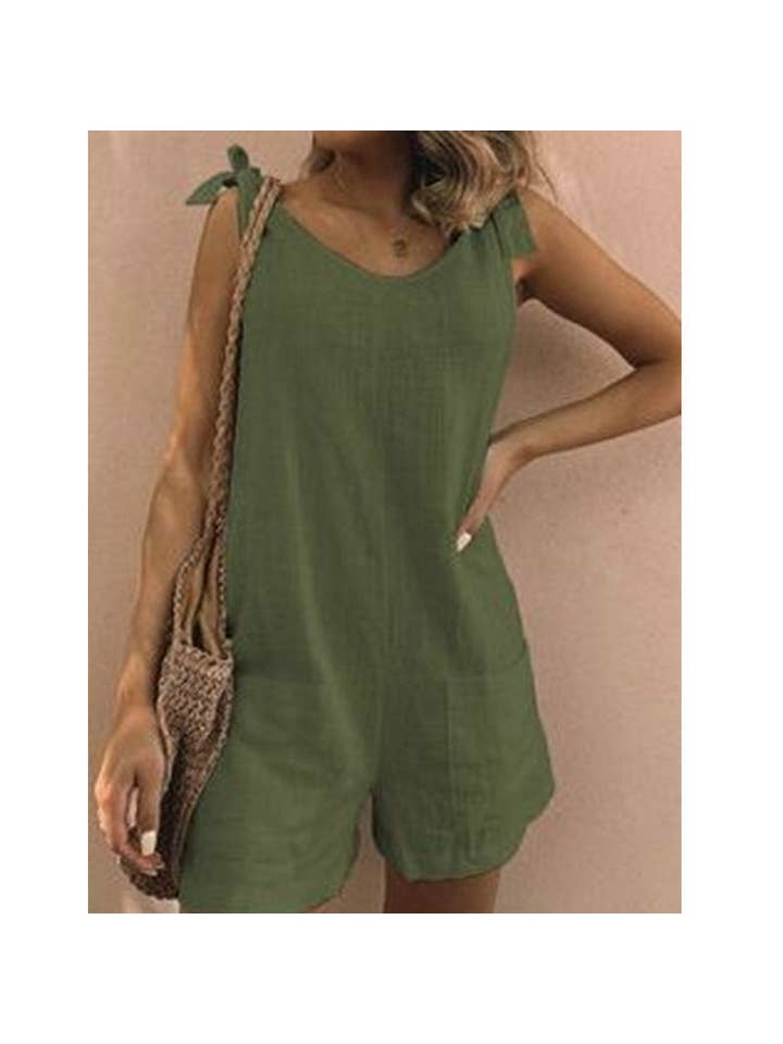 pinkblu02 - Wholesale Romper - Women's - Women Cotton Linen Patch Pocket Casual Rompers