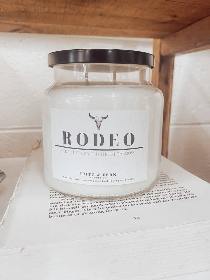 18 oz. Rodeo Soy Candle for wholesale by Fritz & Fern Candle Co.