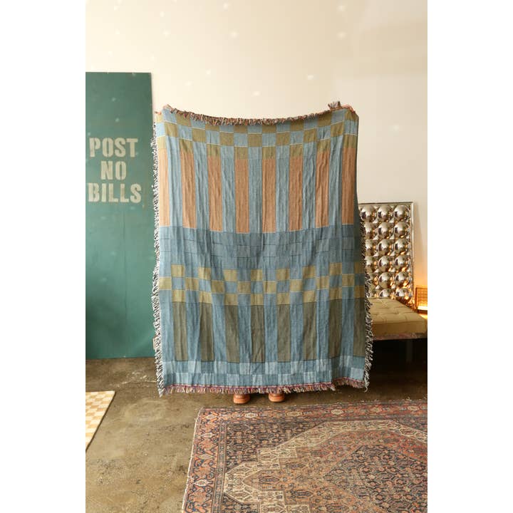 Fort Tilden Checkered Stripe Tapestry Blanket for wholesale on Faire