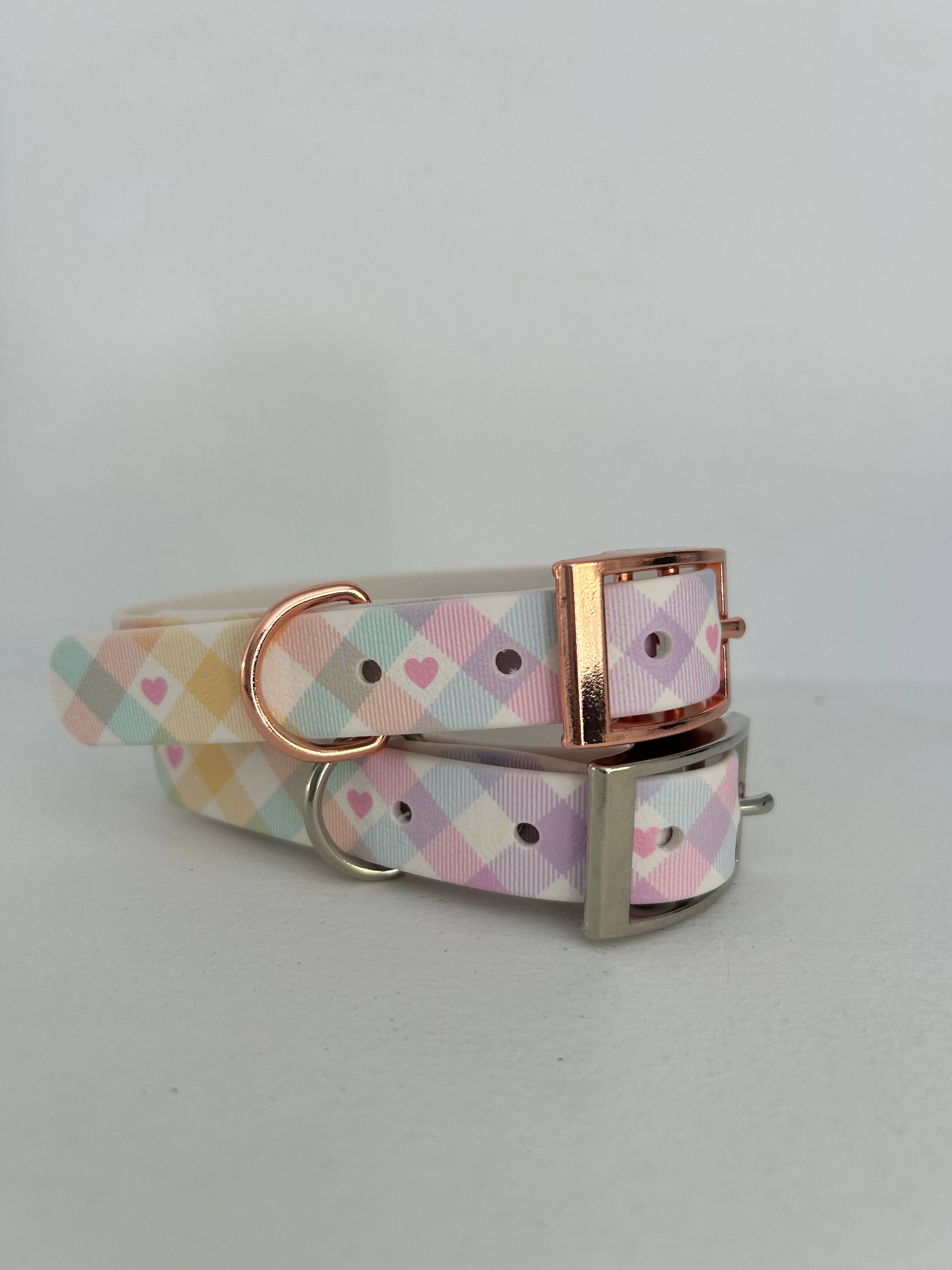 Puppies & Pom Poms - Vente Collier – chien - Collier pour chien artisanal pastel vichy étanche5