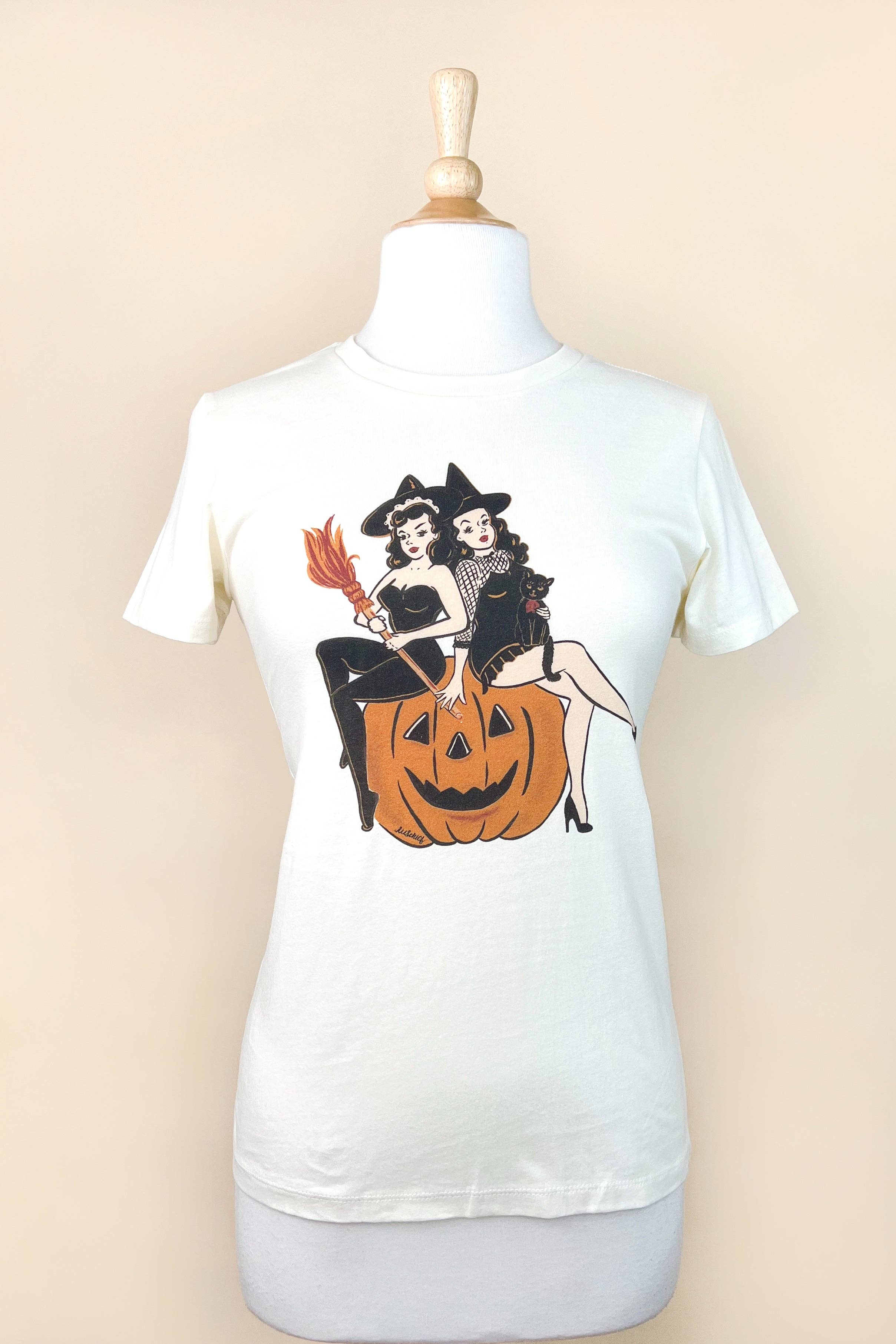 Mischief Made - Wholesale Screen Printed T-Shirt - Women's - Witch Sisters Fitted Tee in Ivory4