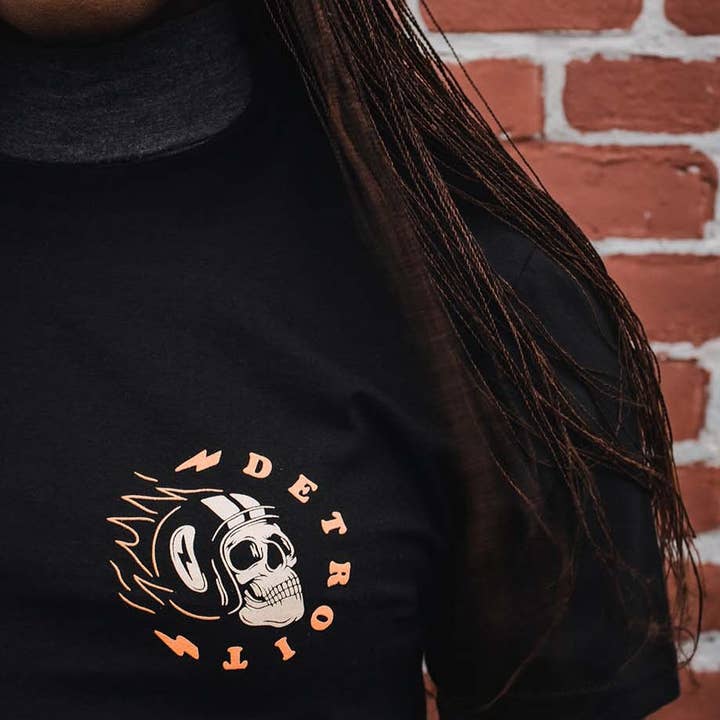 Mens Detroit Skull Racer T-shirt (Black) for wholesale by Detroit Shirt Co.