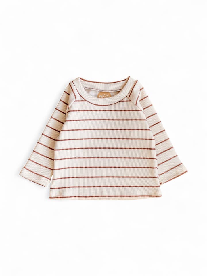 Langærmet T-shirt/ Cremefarvet + Striber for engroshandel hos PETITE EvelinaApparel