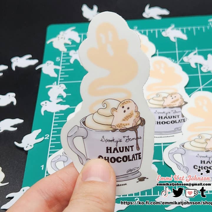 Spooky's Famous Haunt Chocolate Sticker for wholesale by Emmi Kat Johnson