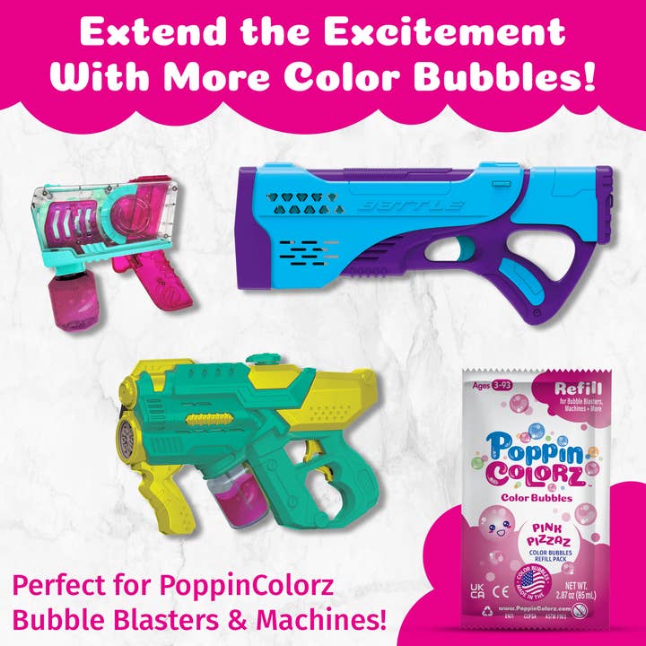 South Beach Bubbles - Wholesale Bubble Wand - Kids - PoppinColorz Pink Pizzaz Color Bubbles - 4-pack Refills2