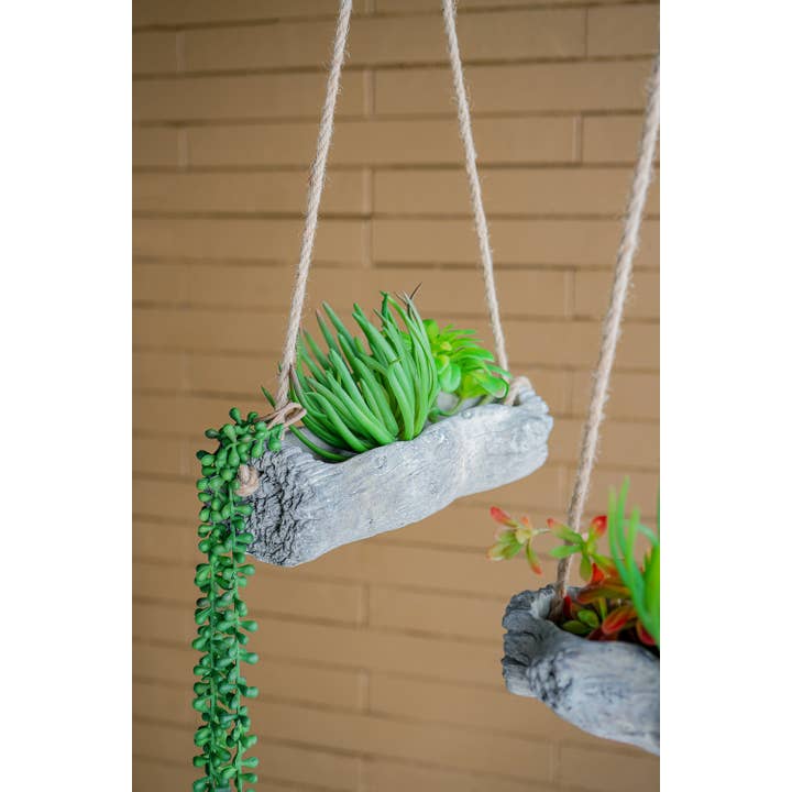 A&B Home Group Inc. - Wholesale Hanging Planter - 12.5x5.5x3.5" Cement Driftwood Hanging Planter2