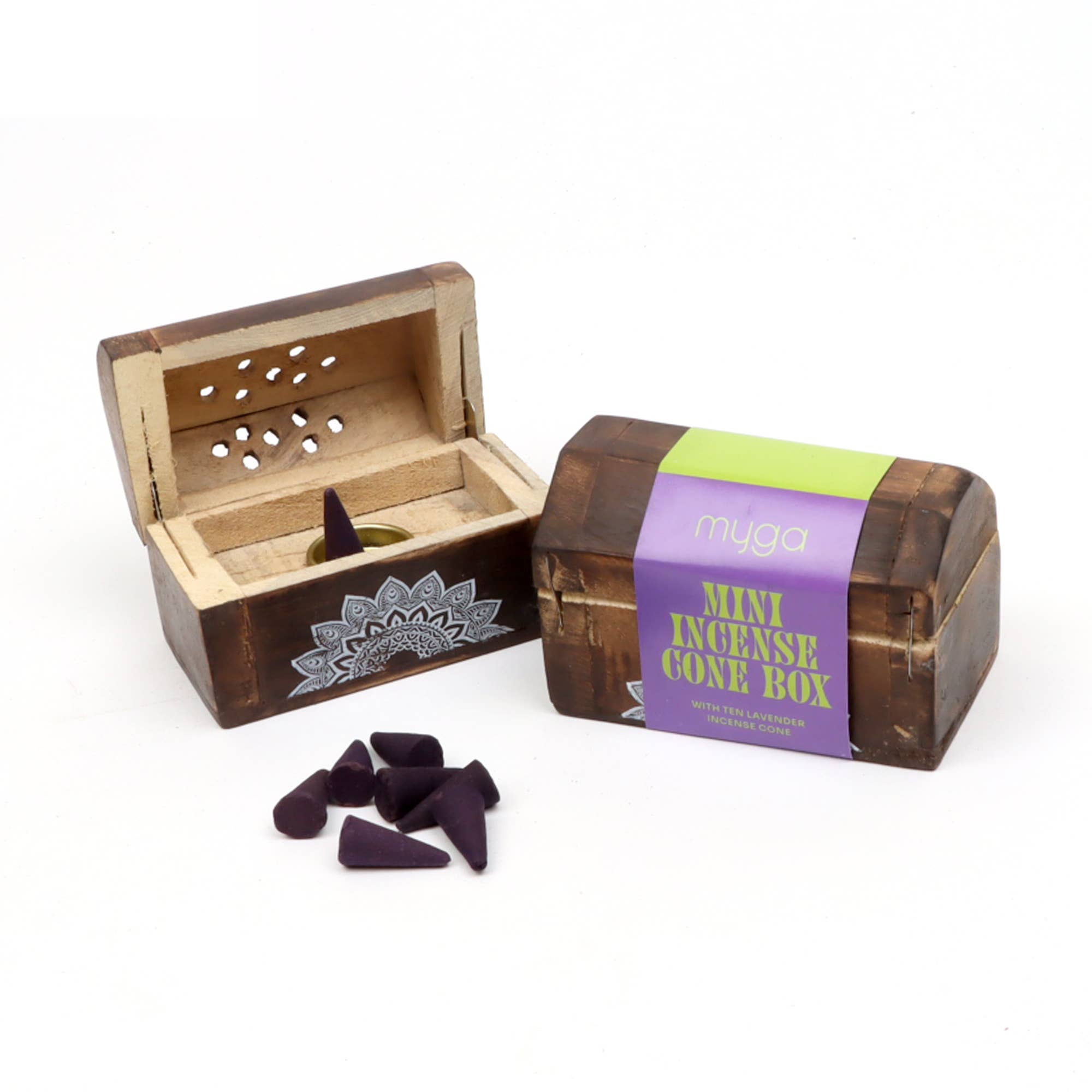 Myga - Wholesale Incense - Wooden Incense Box With 10 Cones In Each Piece, 6 Pieces3