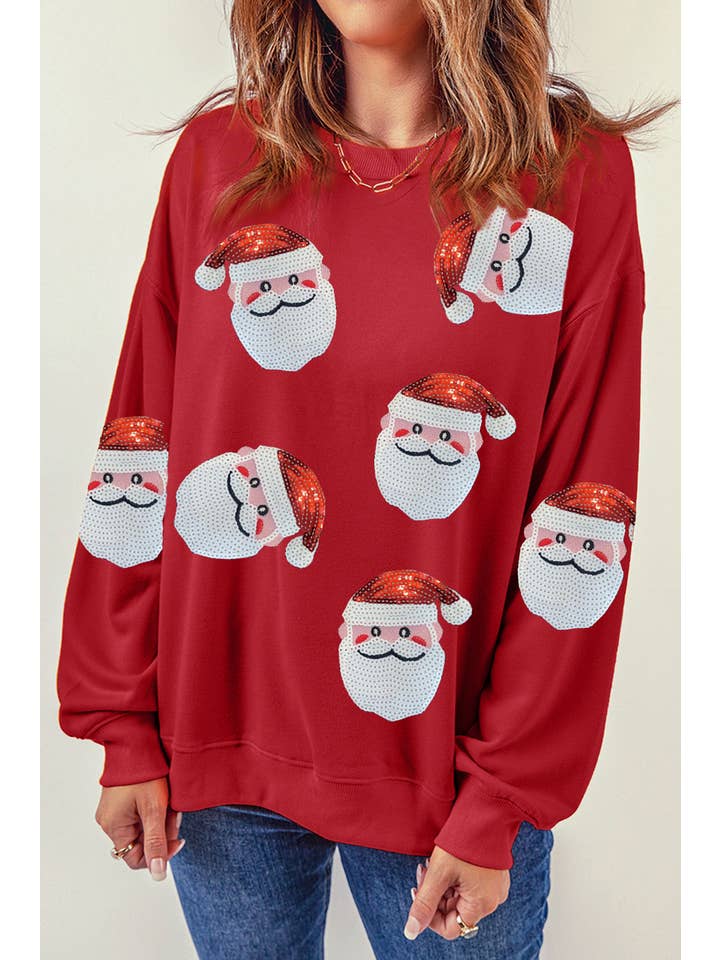 1 the Woman - Wholesale Graphic Sweatshirt - Women's - Santa Claus Sequin Graphic Sweatshirt