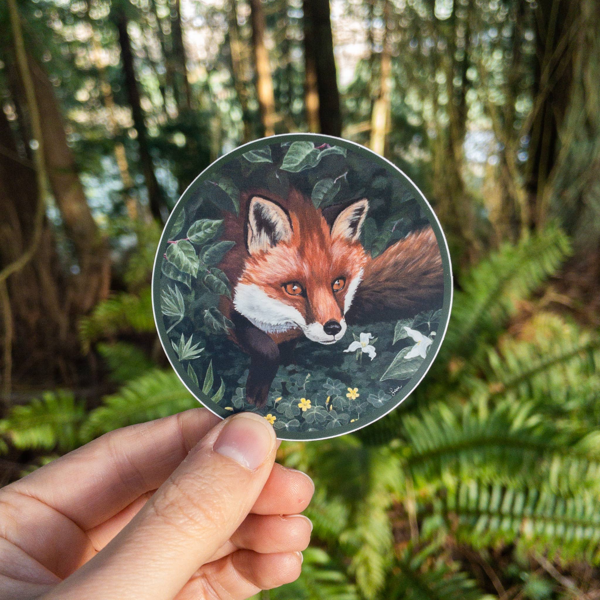 Laurel Mundy Illustration - Wholesale Sticker - Woodsy Fox 3” Medium Circular Vinyl Sticker1