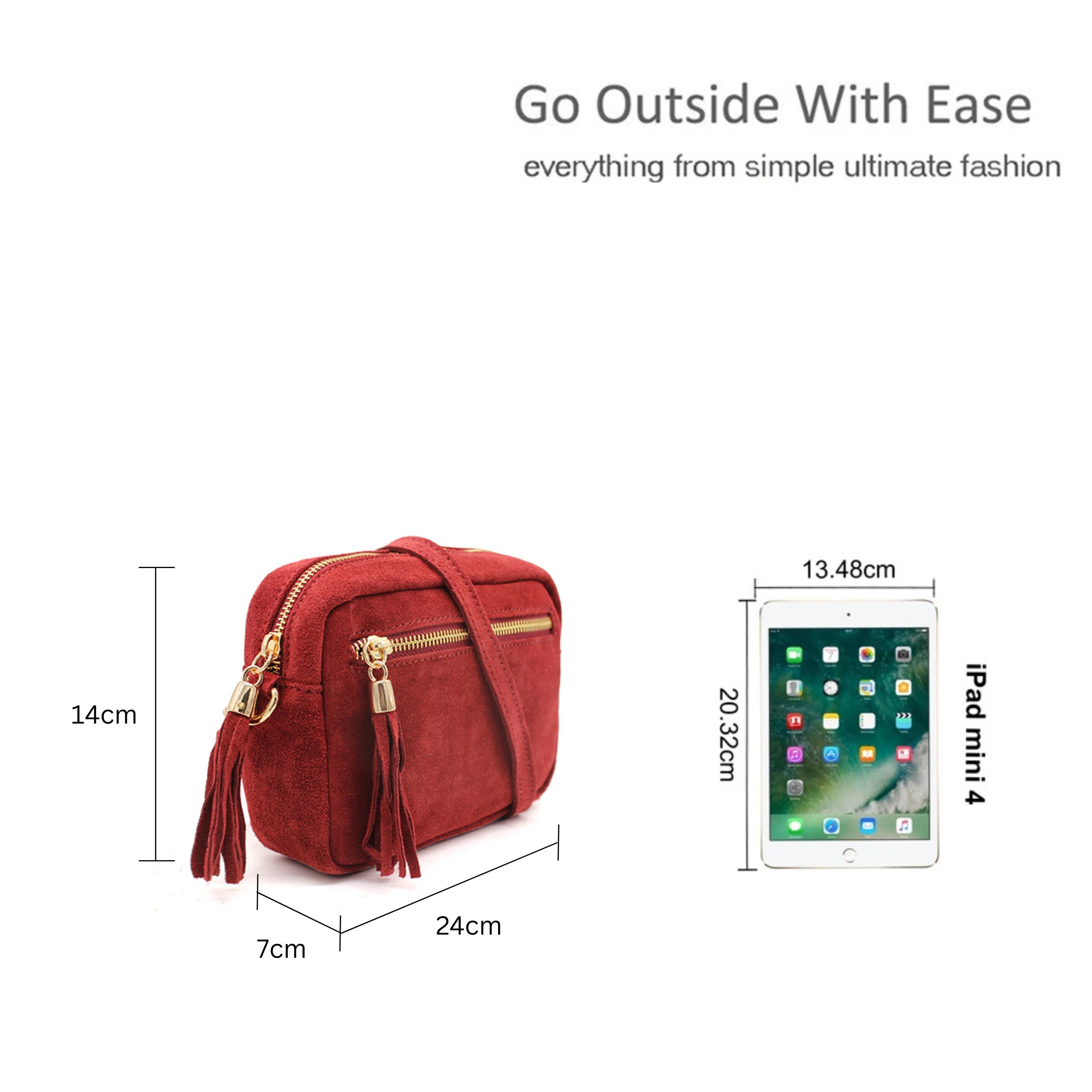 Ellas Trading – wholesale Crossbody bag – Women's – Casual Italian Genuine Suede Crossbody Bag with Tassel Zippe21