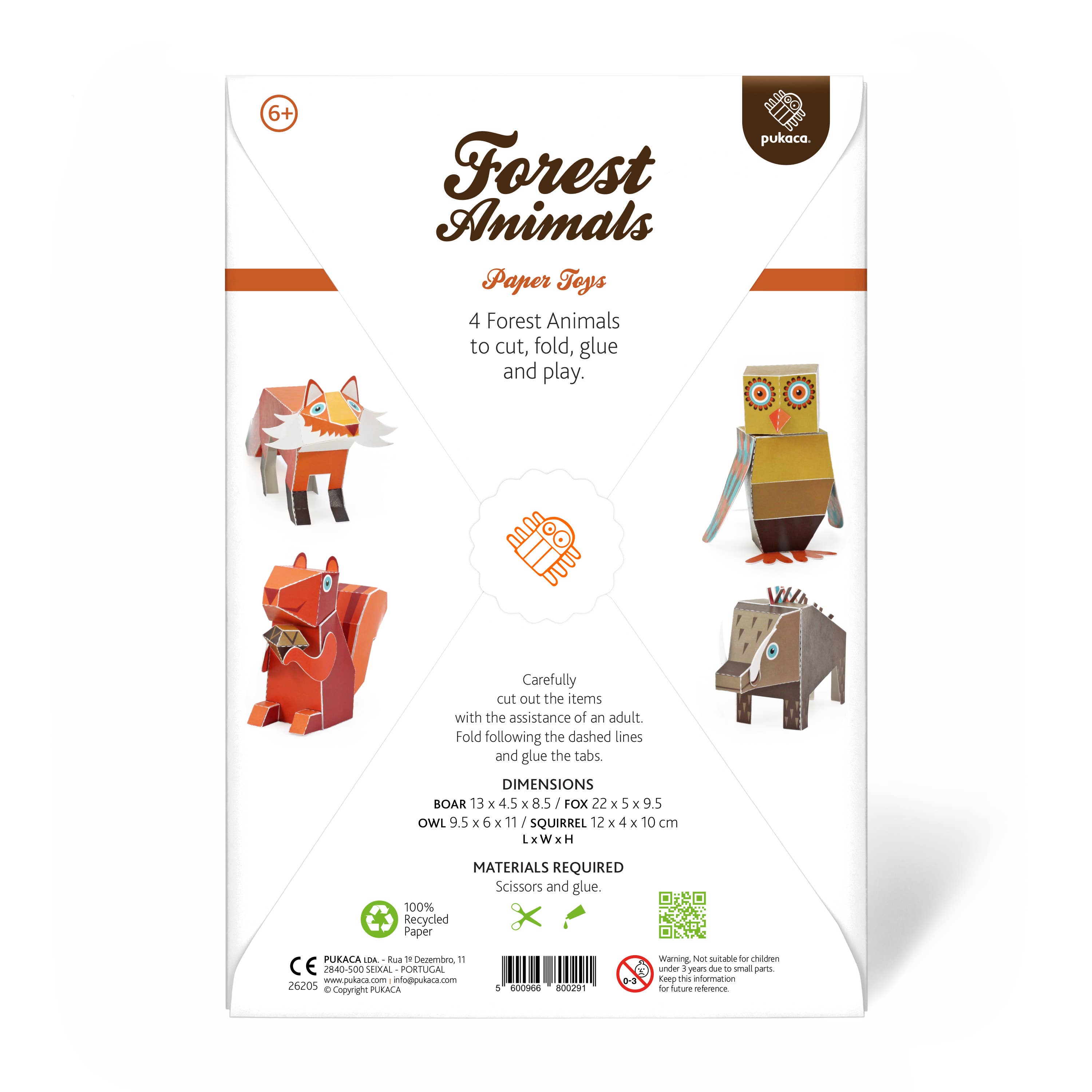 pukaca – wholesale Leksaksset - Barn – Pappersleksaker med skogsdjur – räv, uggla, vildsvin och ekorre2