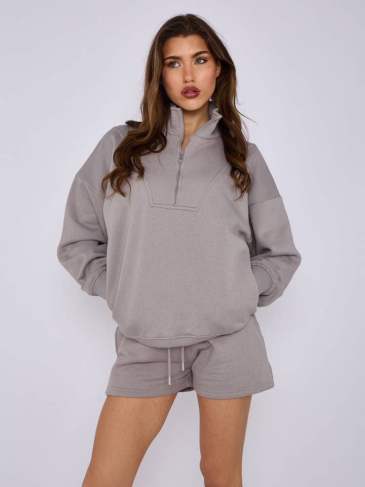 AX Labels - Wholesale Lounge Set - Women's - 1/2 Zip Top & Shorts Fleece Co-ord52