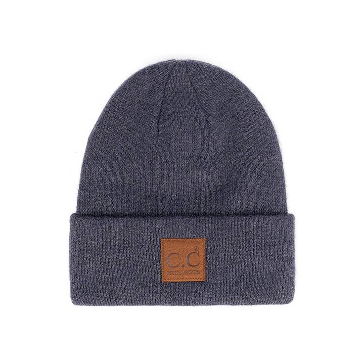 Hana - Wholesale Beanie - Women's - C.C Heather Knit Suede Patch Beanie Winter Hat8