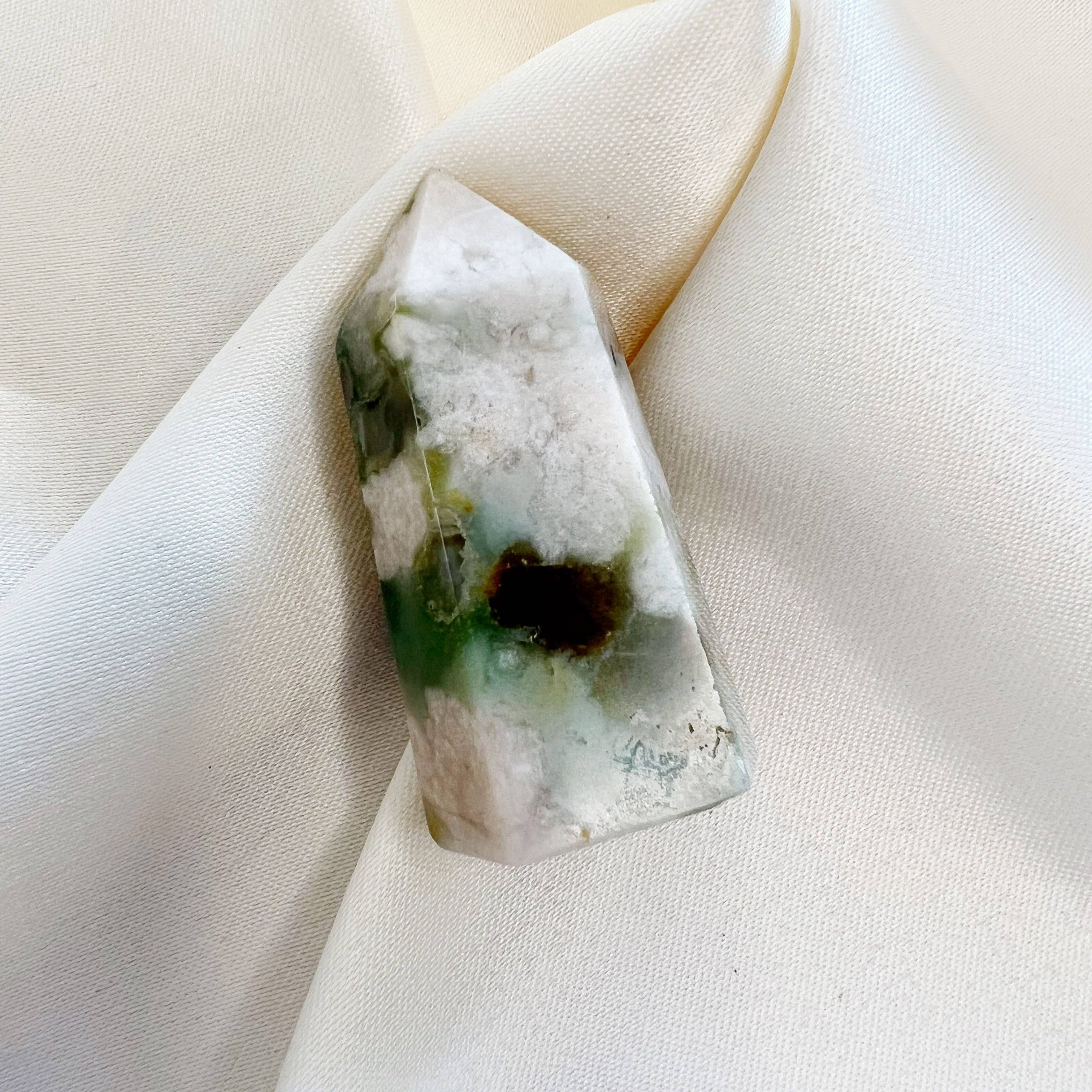 Wild Moon Artistry - Wholesale Spiritual Stone/Crystal - Green Flower Agate Tower 1-101