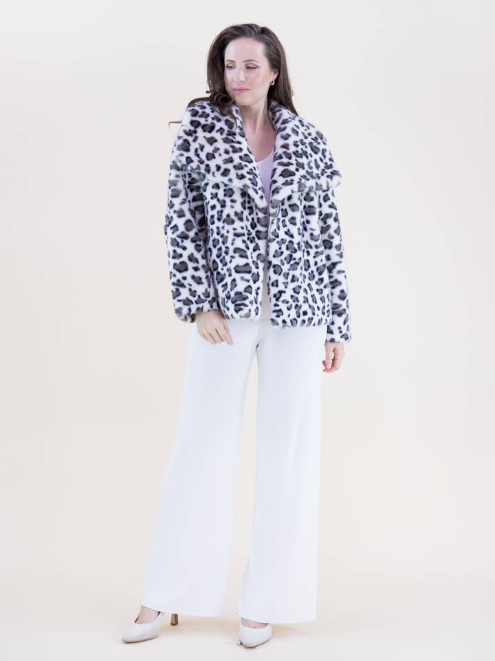 Original USA - Vente Manteau en fourrure/fausse fourrure – femme - Veste en fausse fourrure à large col léopard3