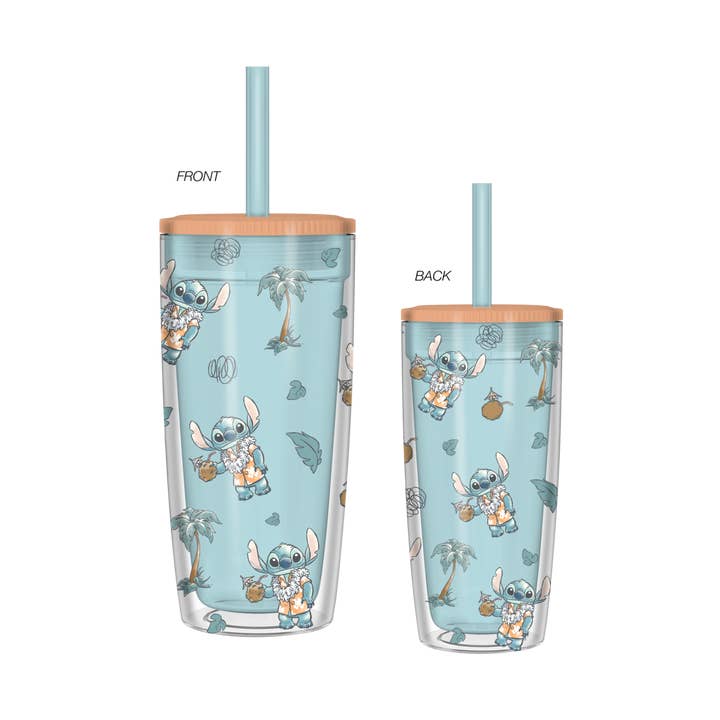 Stitch Hawaiian Icons 20oz Spill-Resistant Plastic Tumbler for wholesale by Silver Buffalo