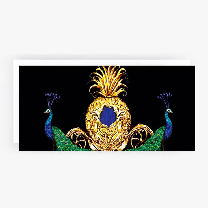 Pineapple Carriage Peacock Illustrated Greeting Card (DL) for wholesale by Alexandra Rose Illustration