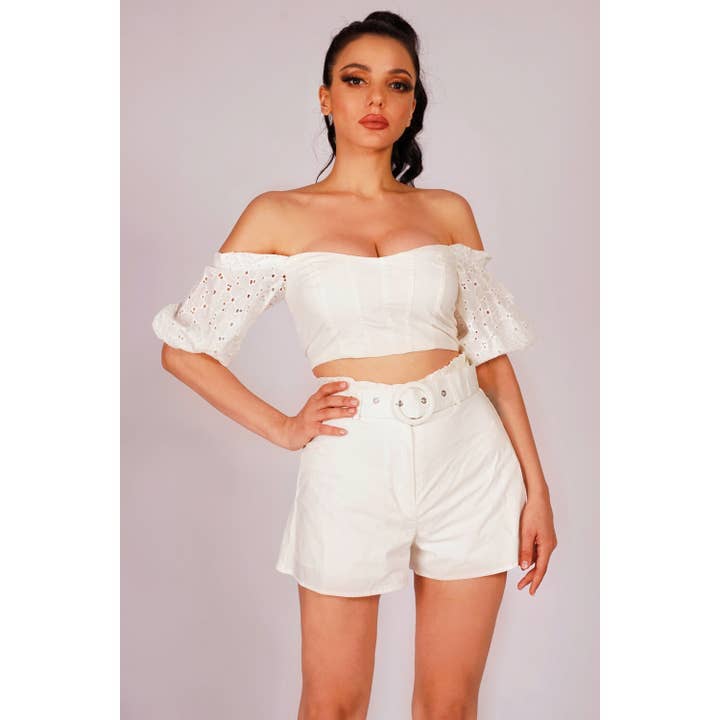 Sleeve Top With Belted Matching Shorts Set for wholesale by Chicways