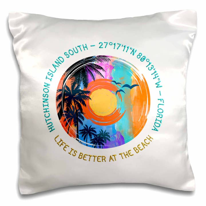 3dRose, Hutchinson Island South, Floride. La vie est meilleure à la plage cadeau, Taie d'oreiller pour la vente par 3dRose