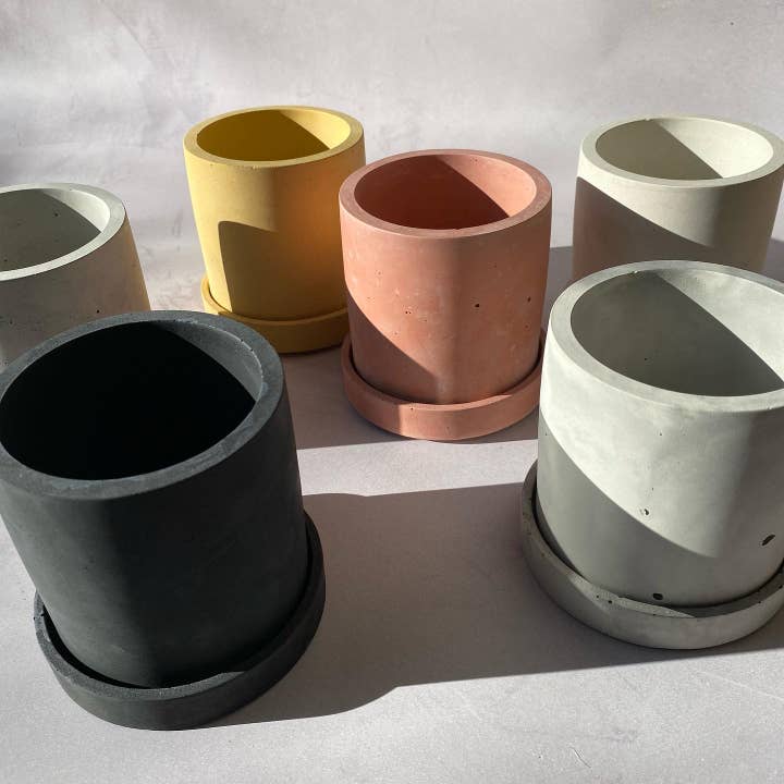 Concrete Herb / Plant Pot with Tray for wholesale by Concretely Co