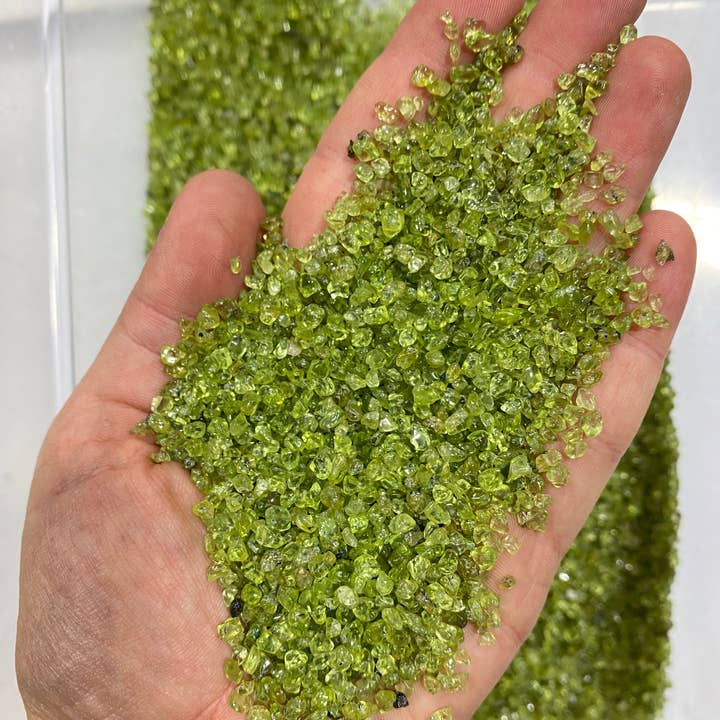 New Moon Beginnings - Wholesale Spiritual Stone/Crystal - Bulk Peridot Crystal Chips (1 lb. Bag) Size 3mm to 5mm