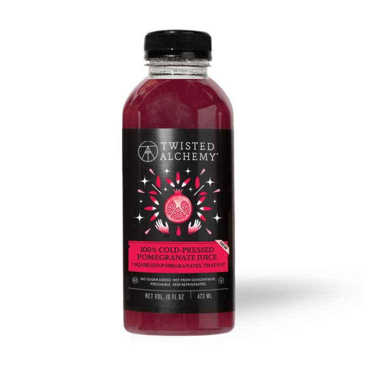 100% POMEGRANATE JUICE FRESH COLD PRESSED 12 x 16oz CASE for wholesale by Twisted Alchemy