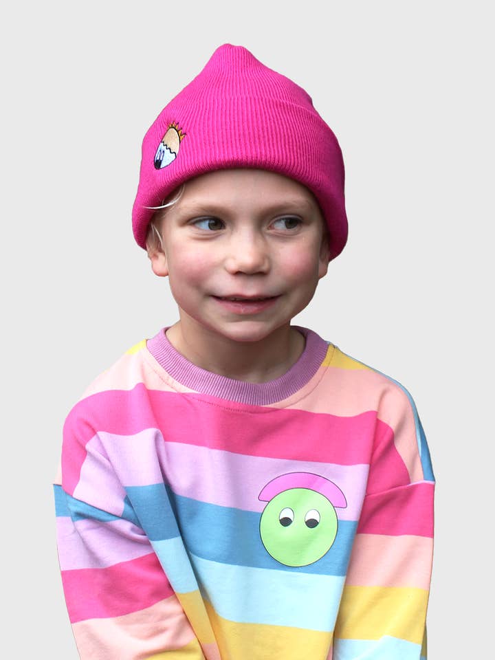 Children's Adjustable Sized Beanie with Character - Pink for wholesale by Moon Rascals